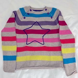 Mini Boden Girls striped sweater with star, grey, multi color design, size 11-12